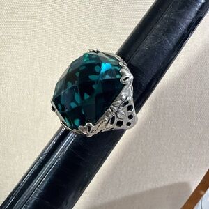 Vintage Silpada Silver Ring with Blue/Green Faceted Glass, Caspian Sea